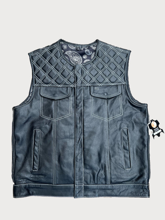 White stiches leather vest