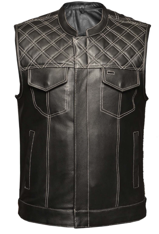 6671.14- Men's Cowhide Club Vest with White Stitching