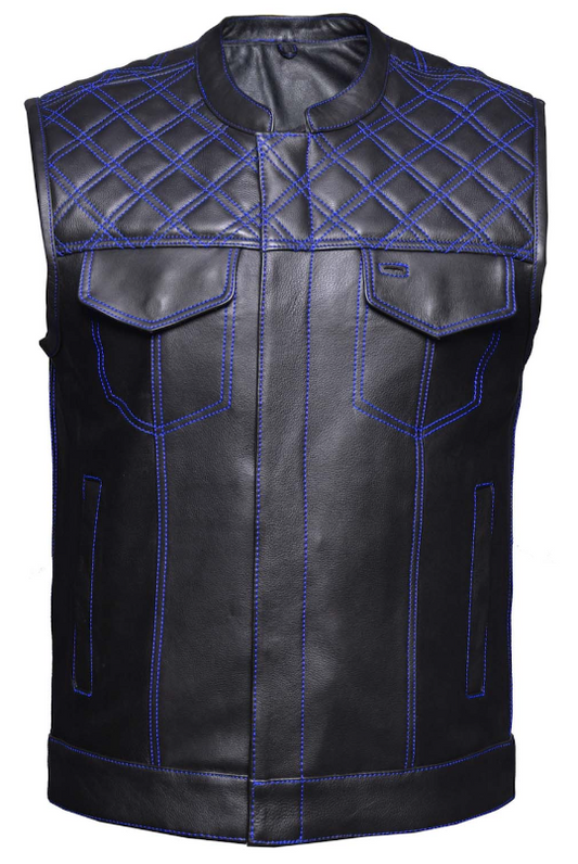 6671.03- Men's Cowhide Club Vest with Blue Stitching