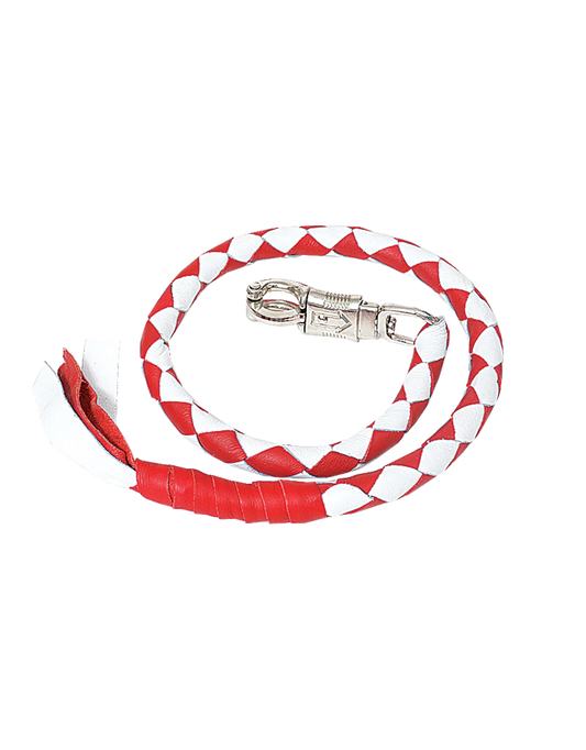 2053.55- Red & White Cowhide Biker Whip