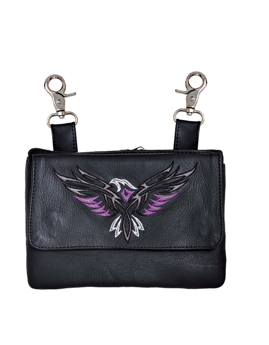 2163.17- Cowhide 8" x 5" Purple Phoenix Clip on Bag