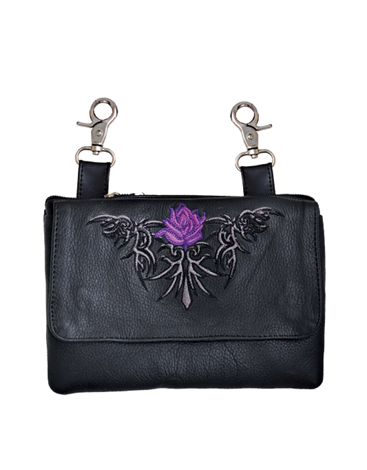 2168.17- Cowhide 8" x 5" Purple Rose Clip on Bag