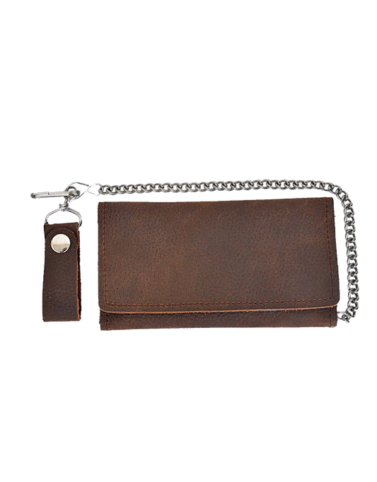 5708- Brown Cowhide Biker Chain Wallet 7" x 3"