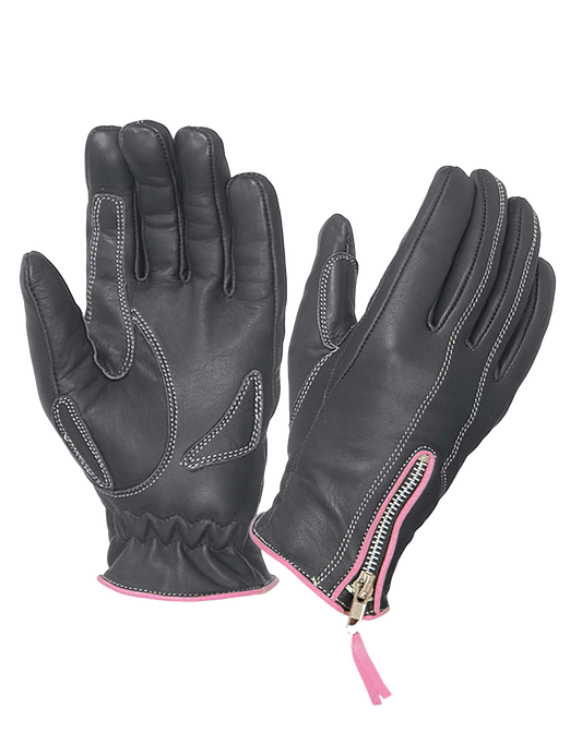 8261.22- Ladies Cowhide Full Finger Gloves with Pink Stitching