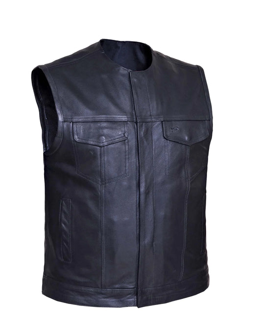 6654- Men's Collarless Leather Vest