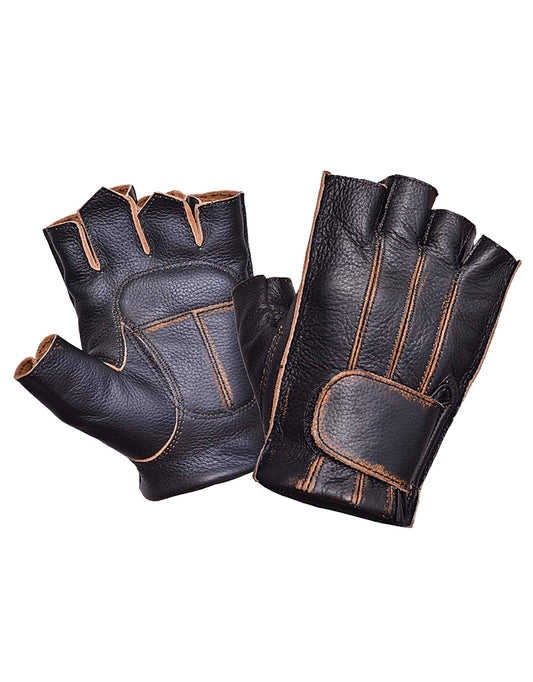 8134.ABR- Mens Brown Cowhide Fingerless Gloves