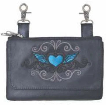 9737.5- Ladies Cowhide 8" x 5" Teal Tribal Heart Clip Bag