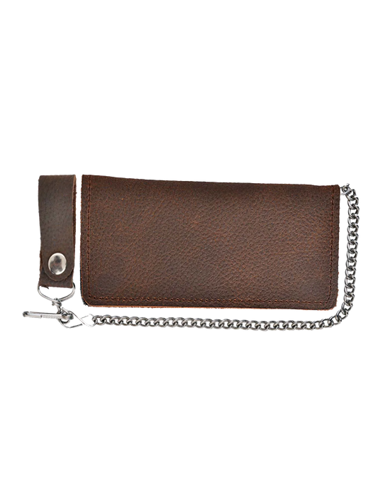 5706- 7" x 3" Brown Cowhide Biker Chain Wallet