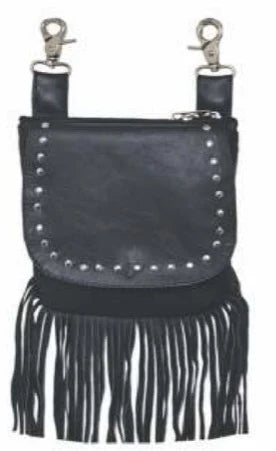 9729-   Cowhide 7" x 6.5" clip on bag with fringe