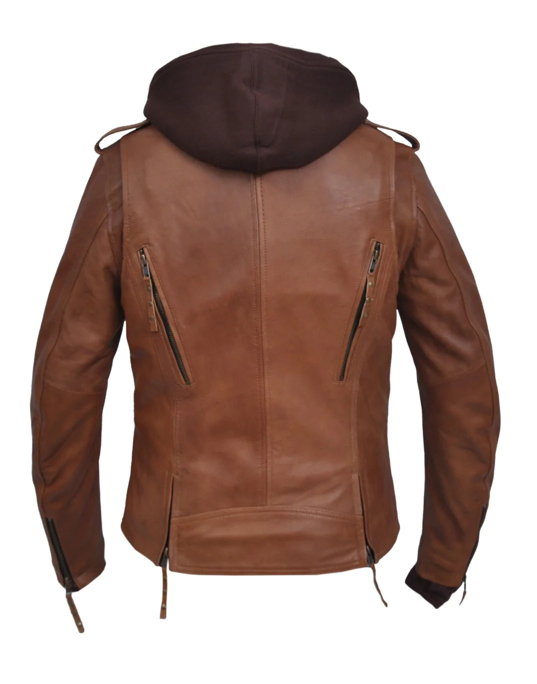 6841.ANT- Women's Brown Leather Jacket With Hood