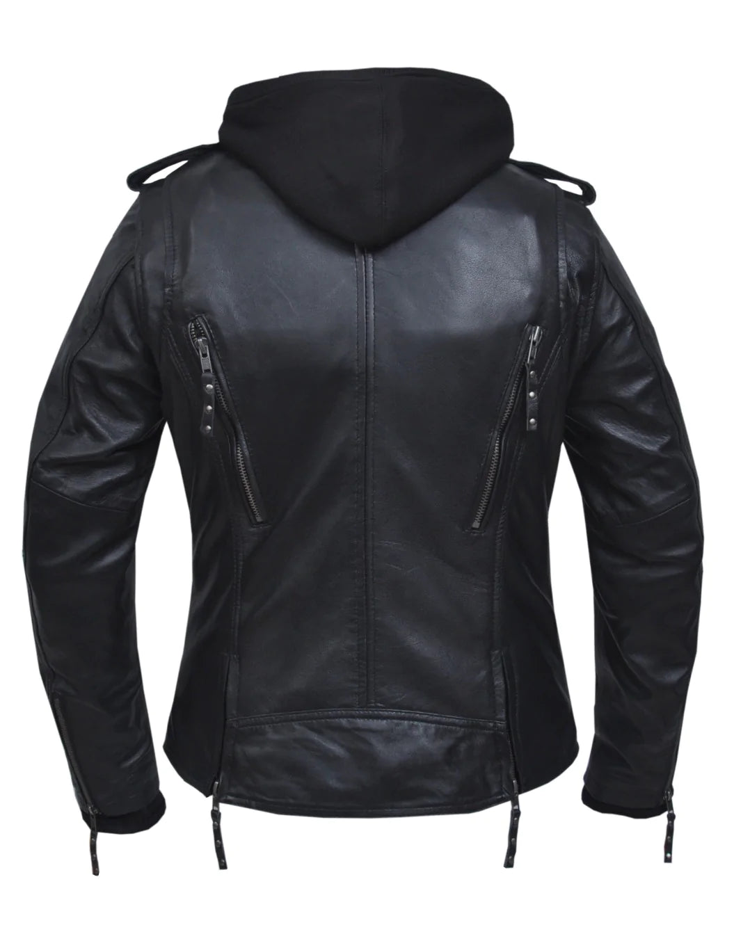 6841- Women's Hooded Black Leather Jacket