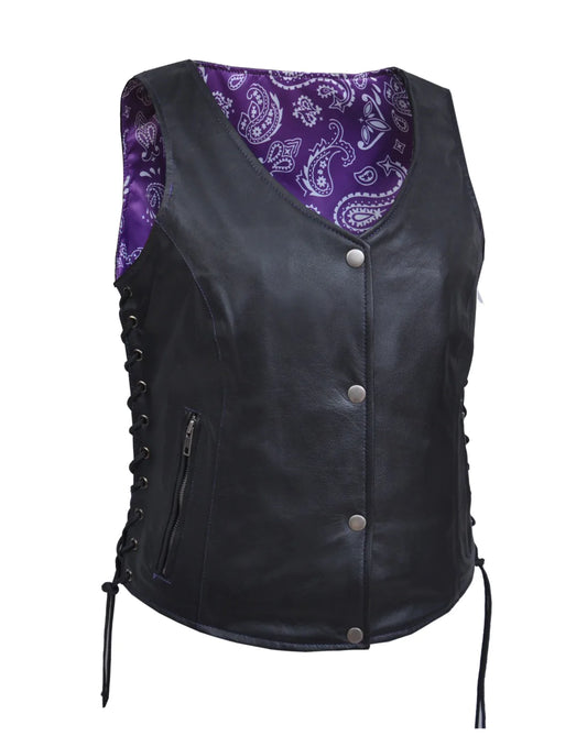 Women’s Purple Lining Leather Vest