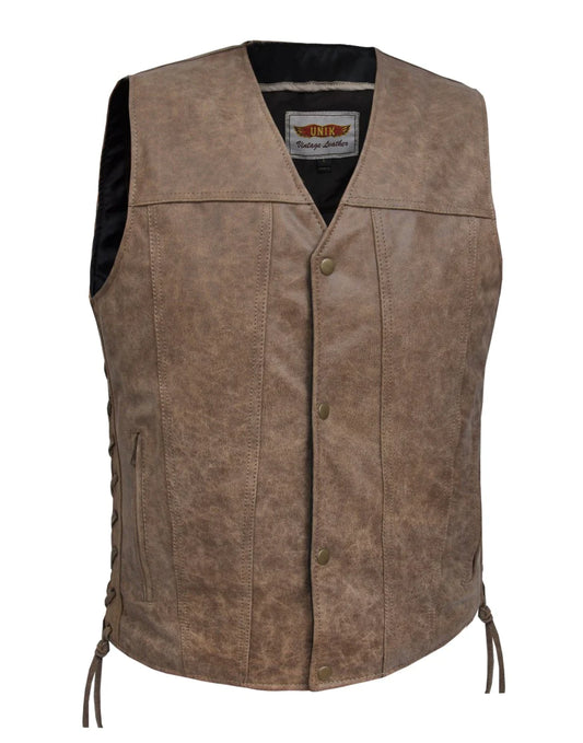 2611.ANT- Brown Leather Vest Motorcycle
