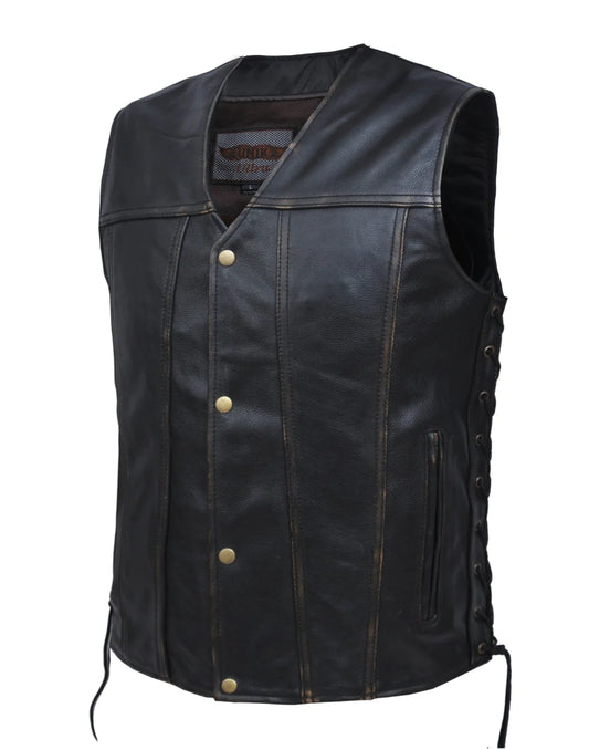 2611.RUB- Men's Distressed Black Leather Vest