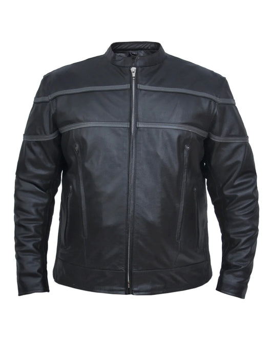 6049.18- Men's Cowhide Leather Jacket with Gray Stripes