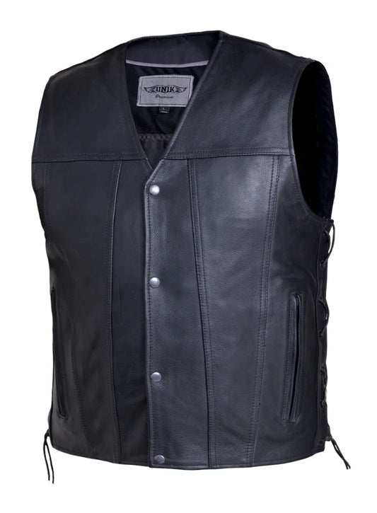 2611.2B- Men's Black Silver hardware Leather Vest