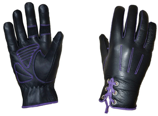 8190.17- Ladies Cowhide Full Finger Gloves with Purple Stitching