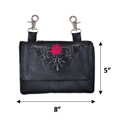 2168.01- Cowhide 8" x 5" Red Rose Clip on Bag