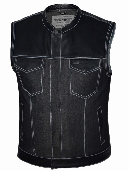 Men's Denim Leather Club Vest