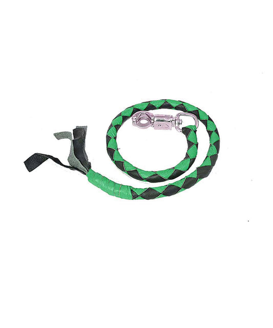 2053.11- Black & Green Cowhide Biker Whip