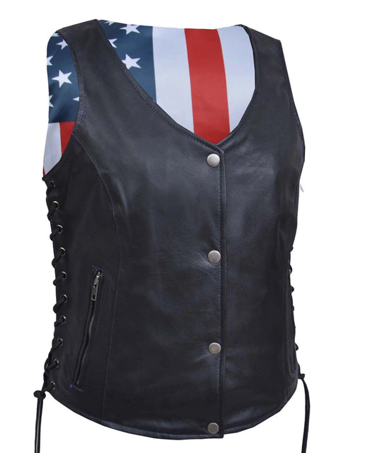 Ladies USA Flag Cowhide Vest