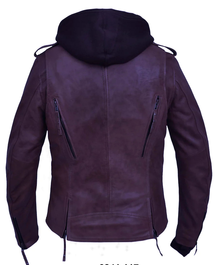 6841.117- Women's Purple Hoody Leather Jacket