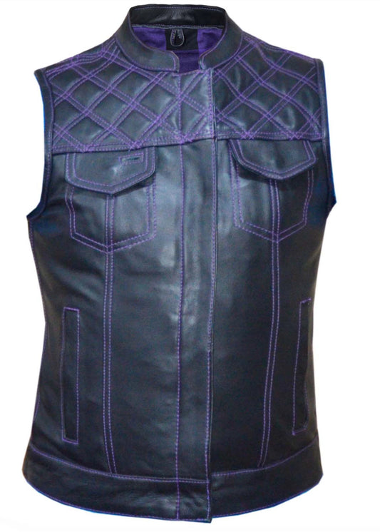  Ladies Purple Stitched Cowhide Vest