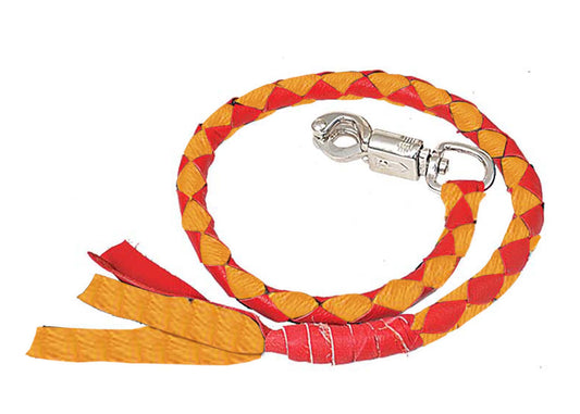 2053.57- Red & Gold Cowhide Biker Whip