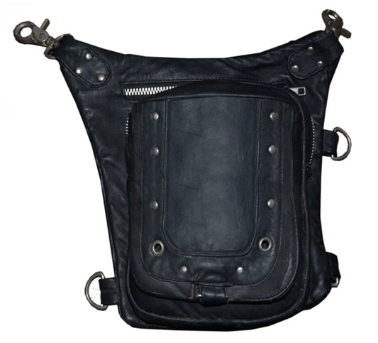 5735- Ladies Black Cowhide Thigh Bag