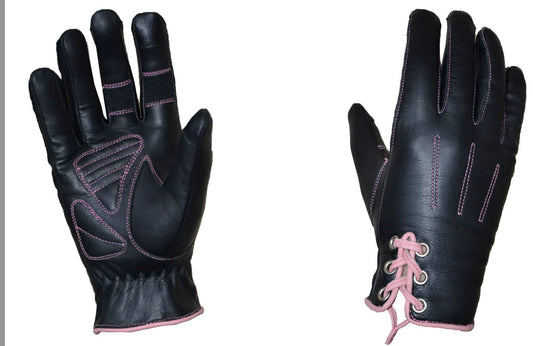 8190.24- Ladies Cowhide Full Finger Gloves with Pink Stitching