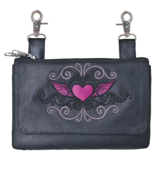 9737.24- Ladies Cowhide 8" x 5" Pink Tribal Heart Clip Bag