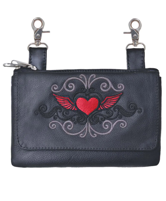 9737.01- Ladies Cowhide 8" x 5" Red Tribal Heart Clip Bag