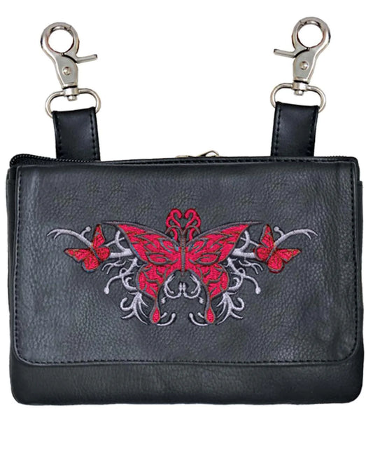 9700.01- Ladies 8" x 5" Cowhide Clip on Bag with Red Butterfly Design
