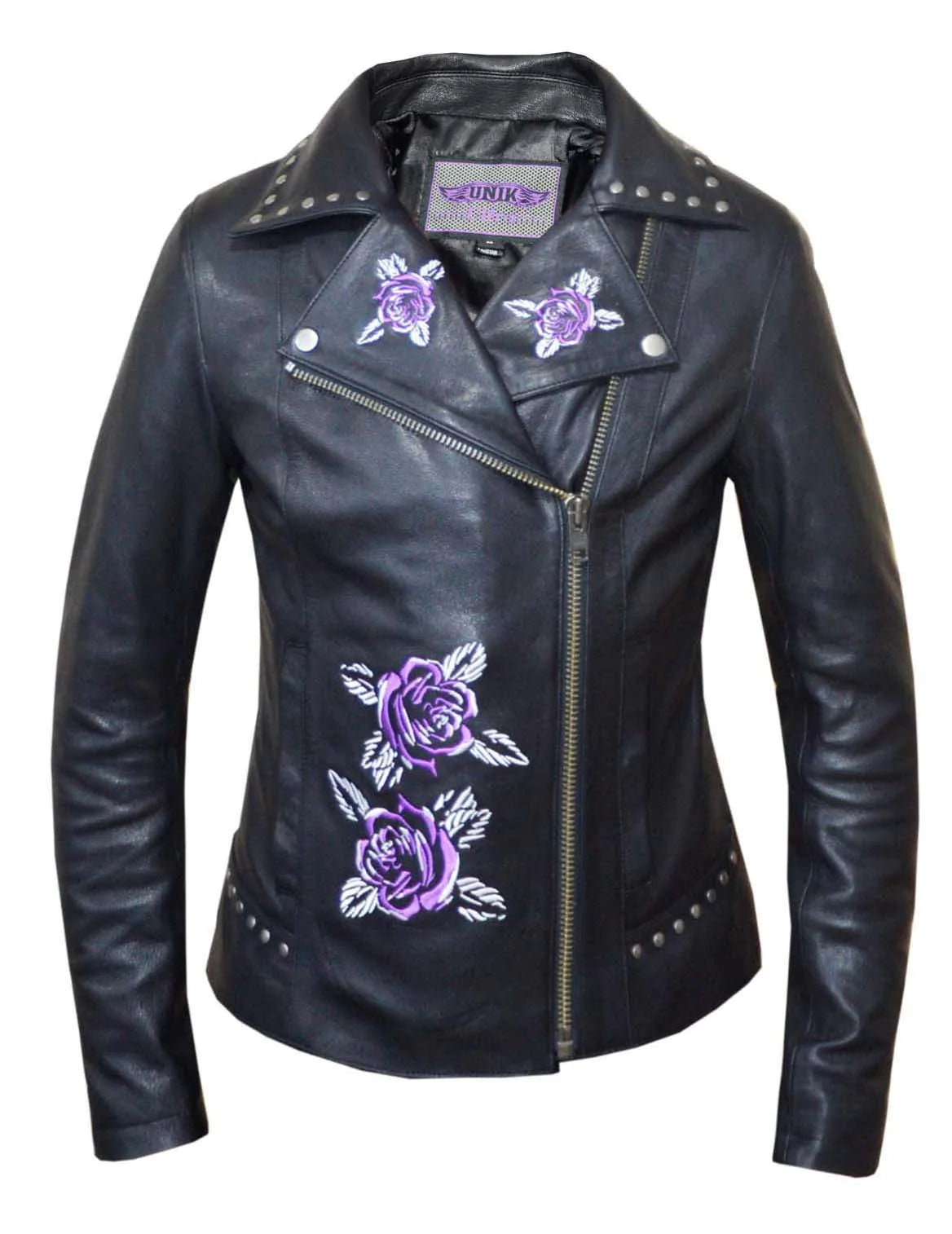 6562.17- Women Purple Rose Leather Jacket