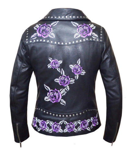 6562.17- Women Purple Rose Leather Jacket